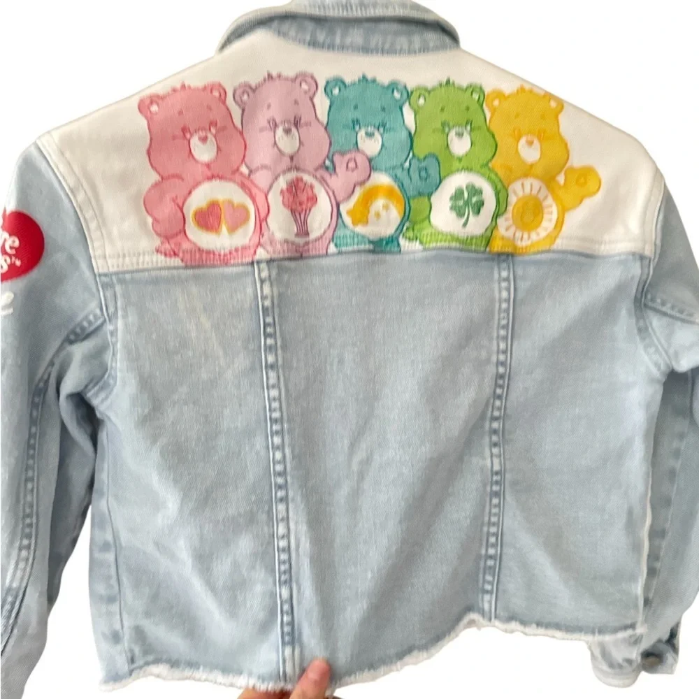 Justice Light Blue Denim Jacket with Colorful Bear Design